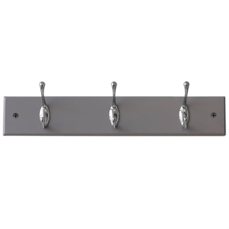 Home Basics 3 Double Hook Wall Mounted Hanging Rack, Grey
