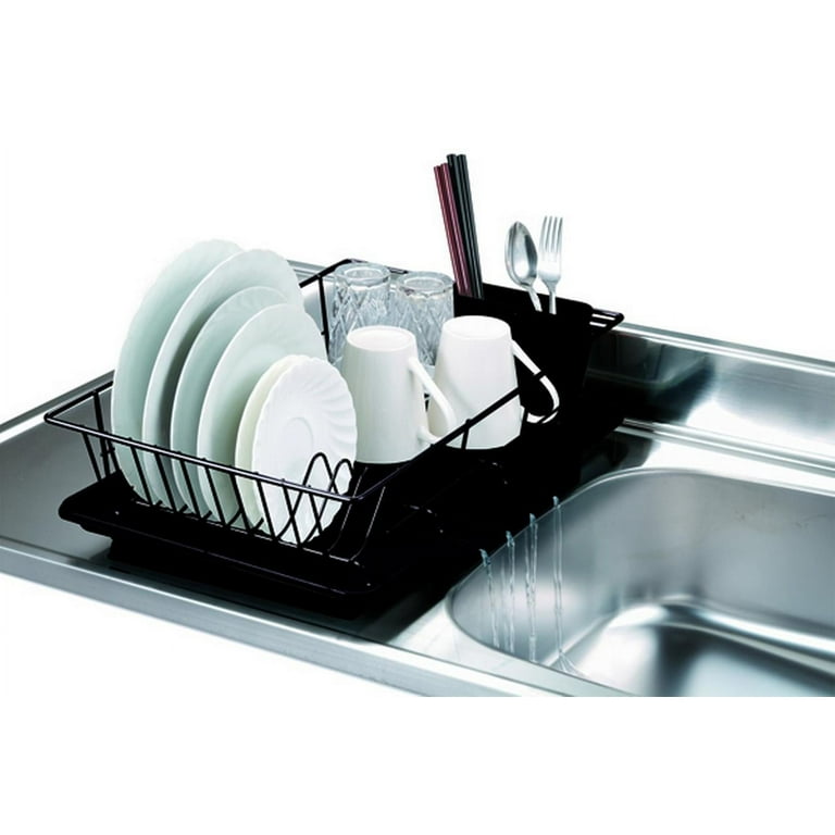 Home Basics 3 Piece Rust Resistant Vinyl Dish Drainer with Self Draining Drip Tray Plastic Black Walmart