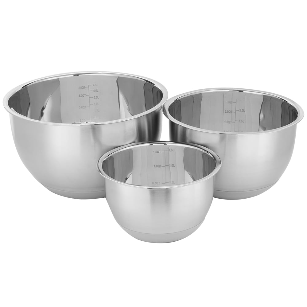 Home Basics 3 Piece Stainless Steel Nesting Mixing Bowls with Rubber Bottoms - Walmart.com