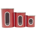 thumbnail image 1 of Home Basics 3 Piece Stainless Steel Top Canisters with Windows, Red, 1 of 7
