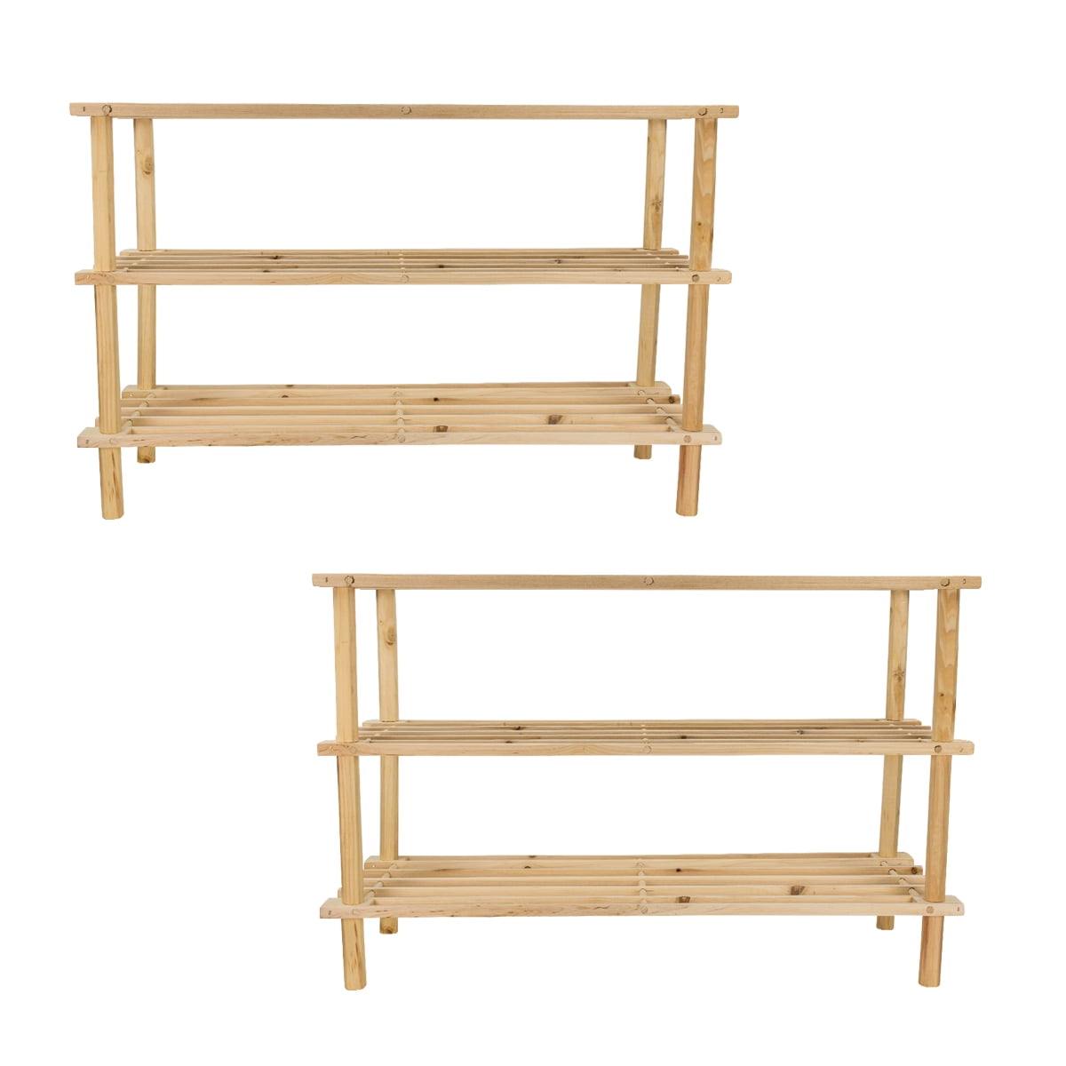 Home Basics 3 Tier Wooden Shoe Rack, Natural (2 Pack)
