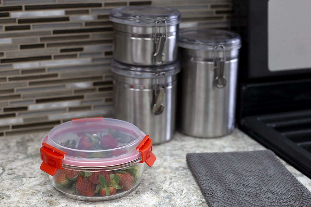 Home Basics 32 Oz. Round Borosilicate Glass Food Storage Container, Red 