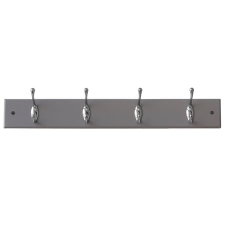 Home Basics 4 Double Hook Wall Mounted Hanging Rack, Grey