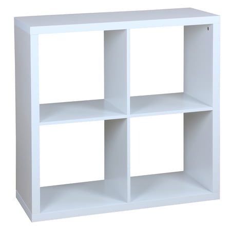 Home Basics 4 Open Cube Organizing Wood Storage Shelf, White
