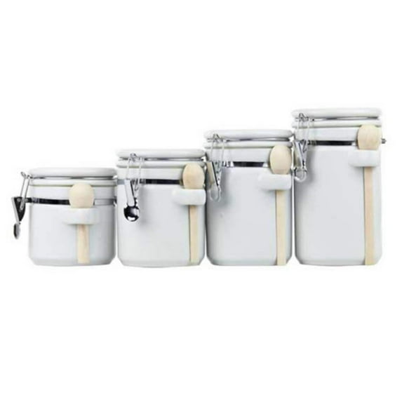Home Basics 4-Piece Ceramic Canister Set with Spoon, White