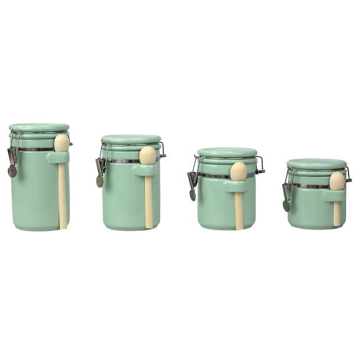 Home Basics 4 Piece Ceramic Canister Set with Wooden Spoons, Mint, 25