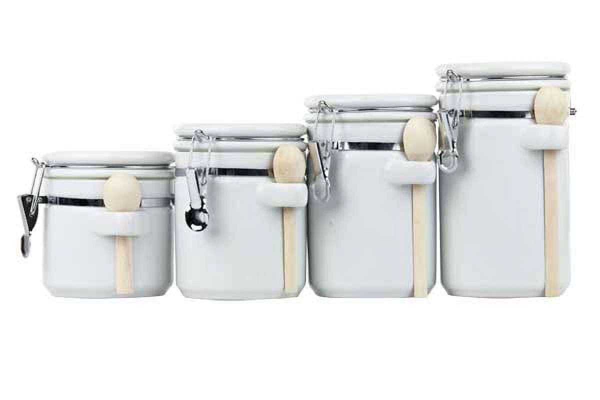 Home Basics Ceramic Canister Set, Air-Tight Clamp Lids, Wooden