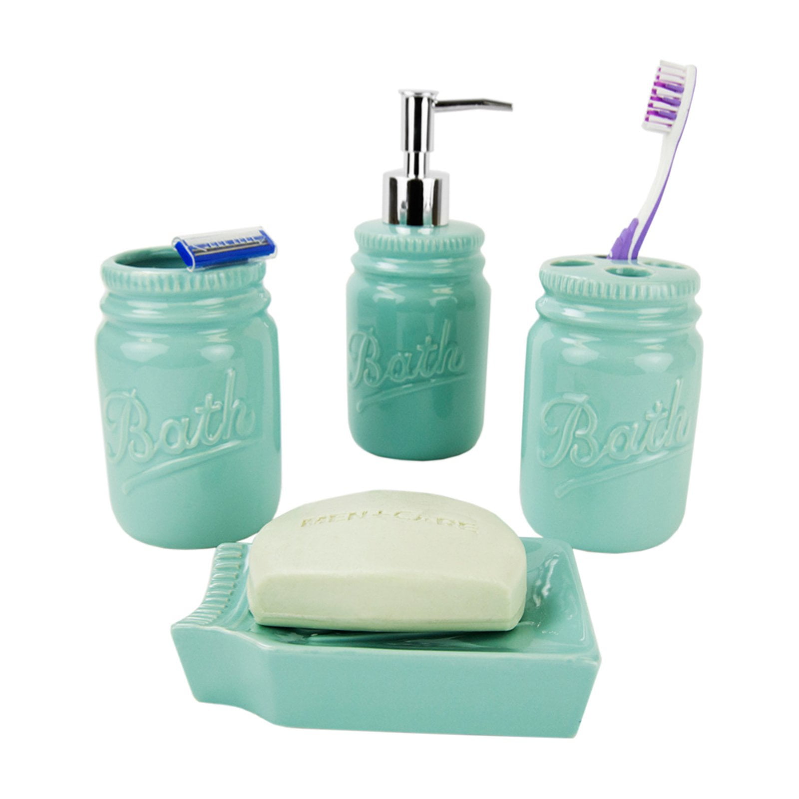 Home Basics 4 Piece Dolomite Mason Jar Bathroom Accessory Set