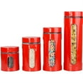 thumbnail image 1 of Home Basics 4 Piece Essence Collection Stainless Steel Canister Set, Red, 1 of 4
