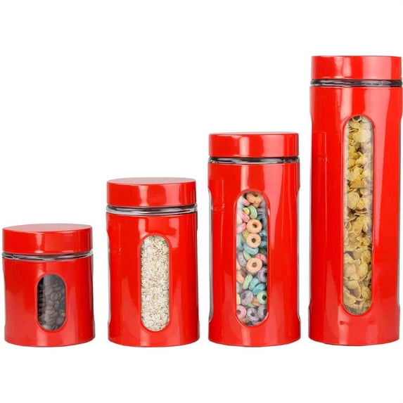 Home Basics 4 Piece Essence Collection Stainless Steel Canister Set, Red