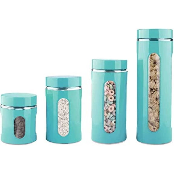 Home Basics 4 Piece Essence Collection Stainless Steel Canister Set , Turquiose