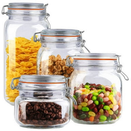 Home Basics 4 Piece Glass Canister Set, Clear