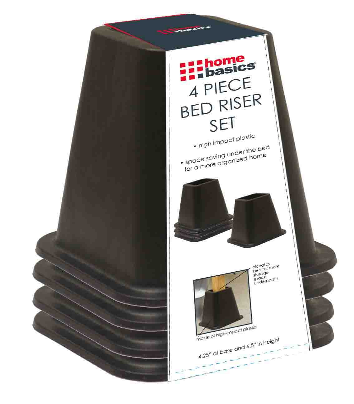 Home Basics 4 Piece Plastic Bed Riser, Black