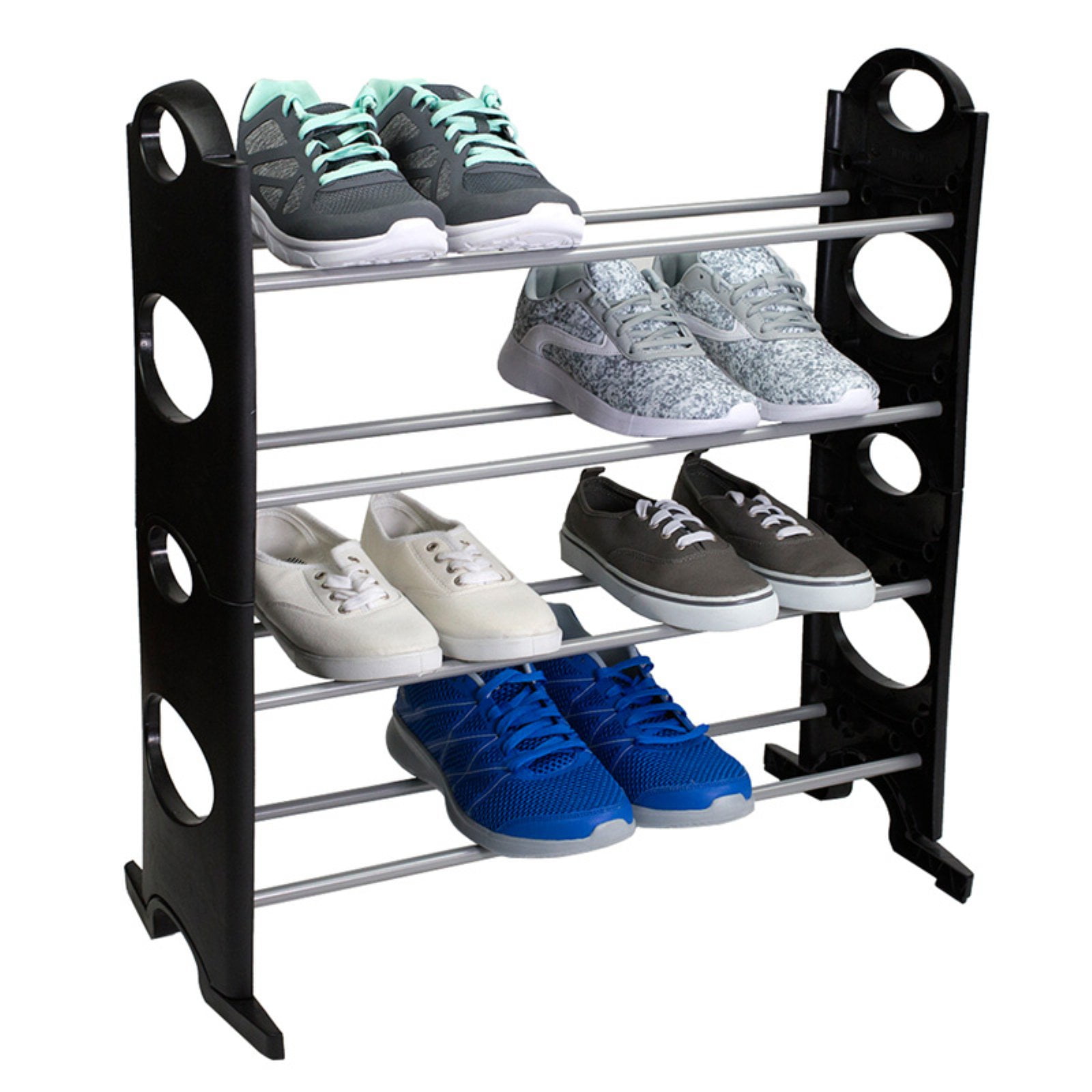 Simplify Black Metal Shoe Rack, 7 Tier Double Wide Shoe Closet, Holds 40  Pairs of Shoes, 14 Shelves, Freestanding Shoe Storage with Side Pockets in  the Shoe Storage department at