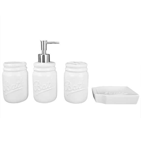 Home Basics 4Pc Bathroom Set Mason Jar - White
