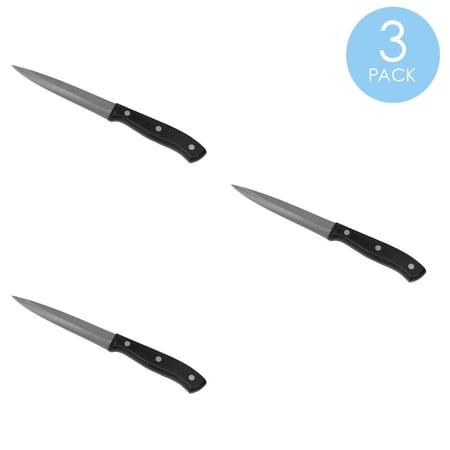 Home Basics 5" Stainless Steel Utility Knife with Contoured Bakelite Handle, Black