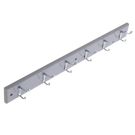 Home Basics 6 Hook Wall Mounted Hanging Rack, Grey