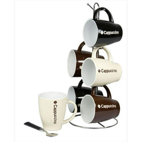 Home Basics 6 Piece Mug With Stand, Cappuccino