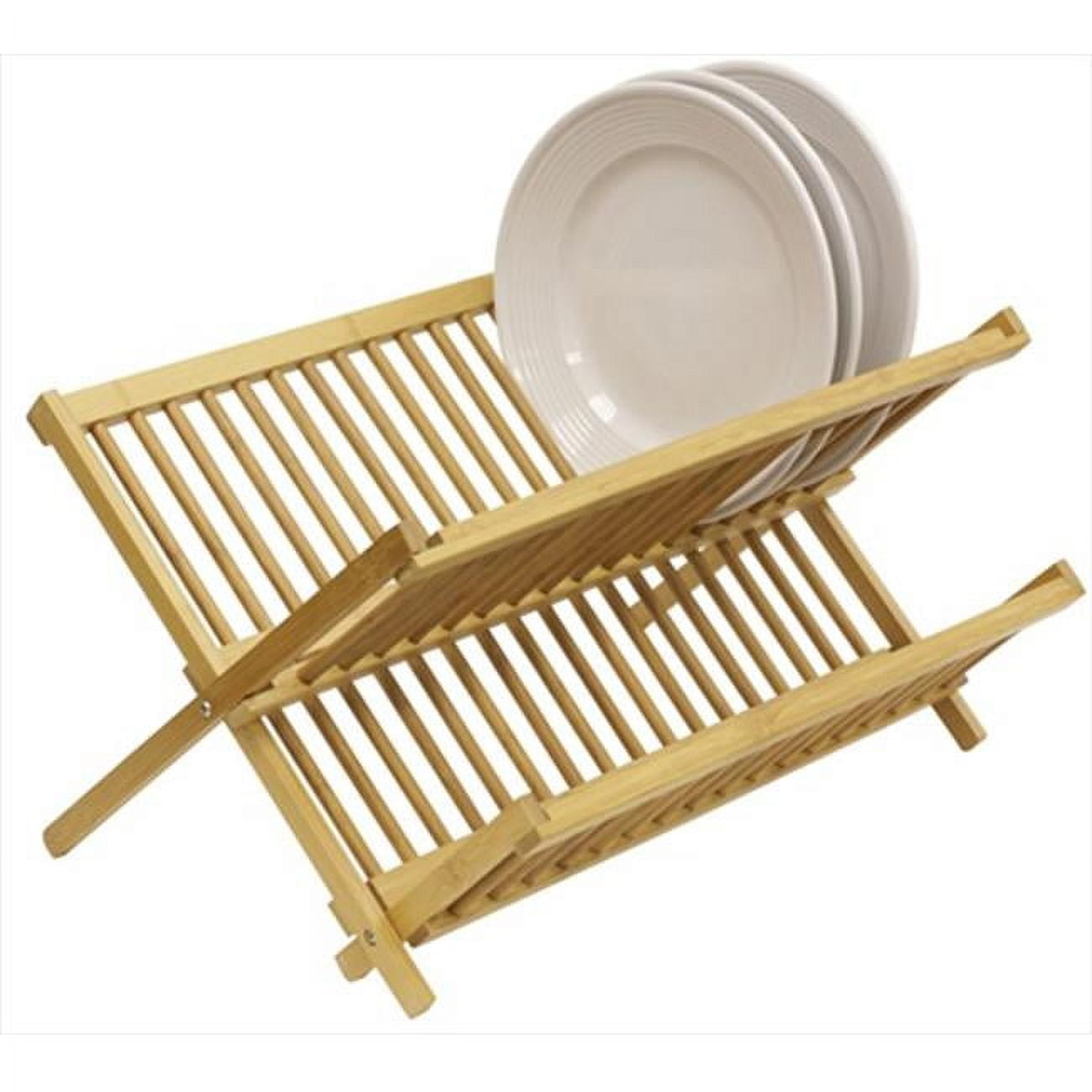 1pc Bamboo Dish Rack, Draining Rack - Six Compartments, Bamboo