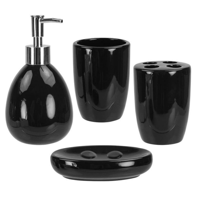 Home Basics Black Ceramic Bath Accessory Set in the Bathroom Accessories  department at