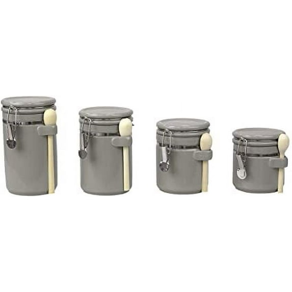Home Basics CS51197 4PC Ceramic Canister Set W/Spoon, Gray