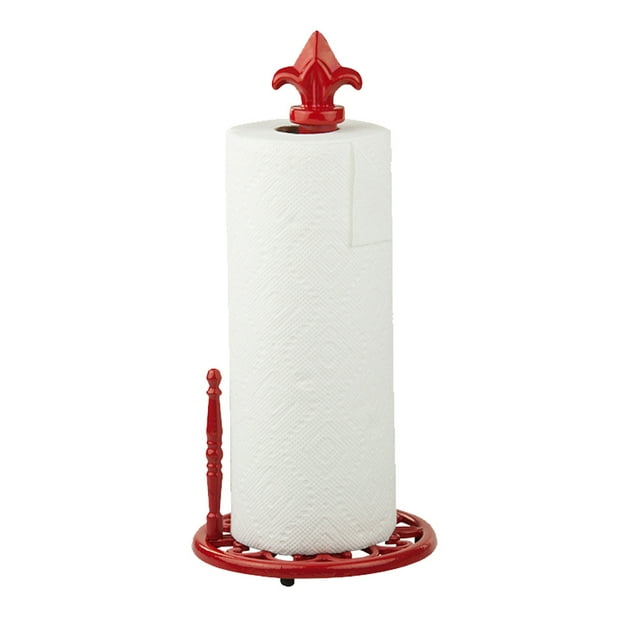 Home Basics Cast Iron Fleur De Lis Paper Towel Holder, Red