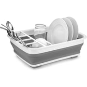 Home Basics Silicone and Plastic Easy Storage Collapsible Dish Rack and Cutlery Holder White