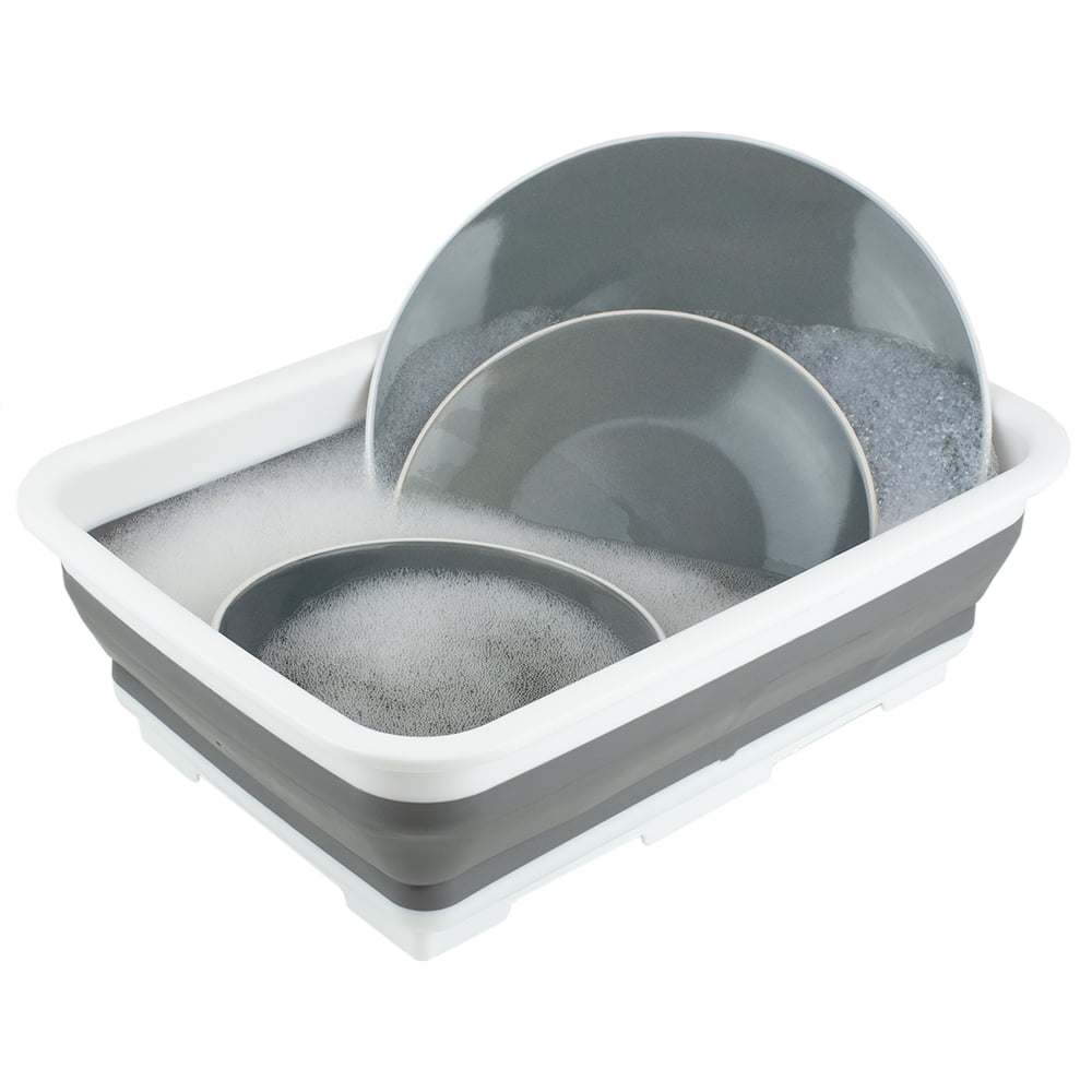 Home Basics Collapsible Silicone and Plastic Multi-Purpose Storage Washing Basin, Grey