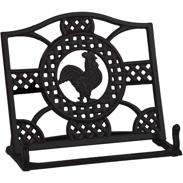 Home Basics Cookbook Stand, Cast Iron, Black Rooster