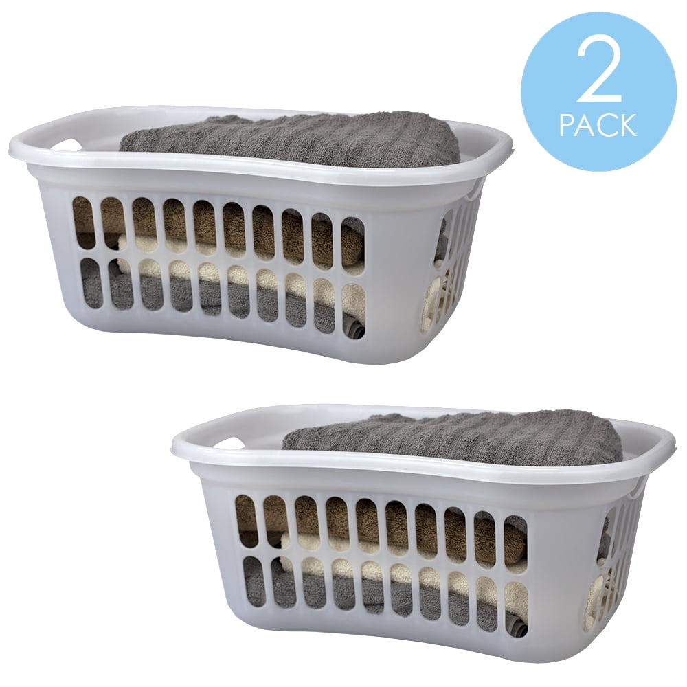 Home Basics Curved Hip Holding Large Capacity Plastic Laundry Basket, White, 15.4"W