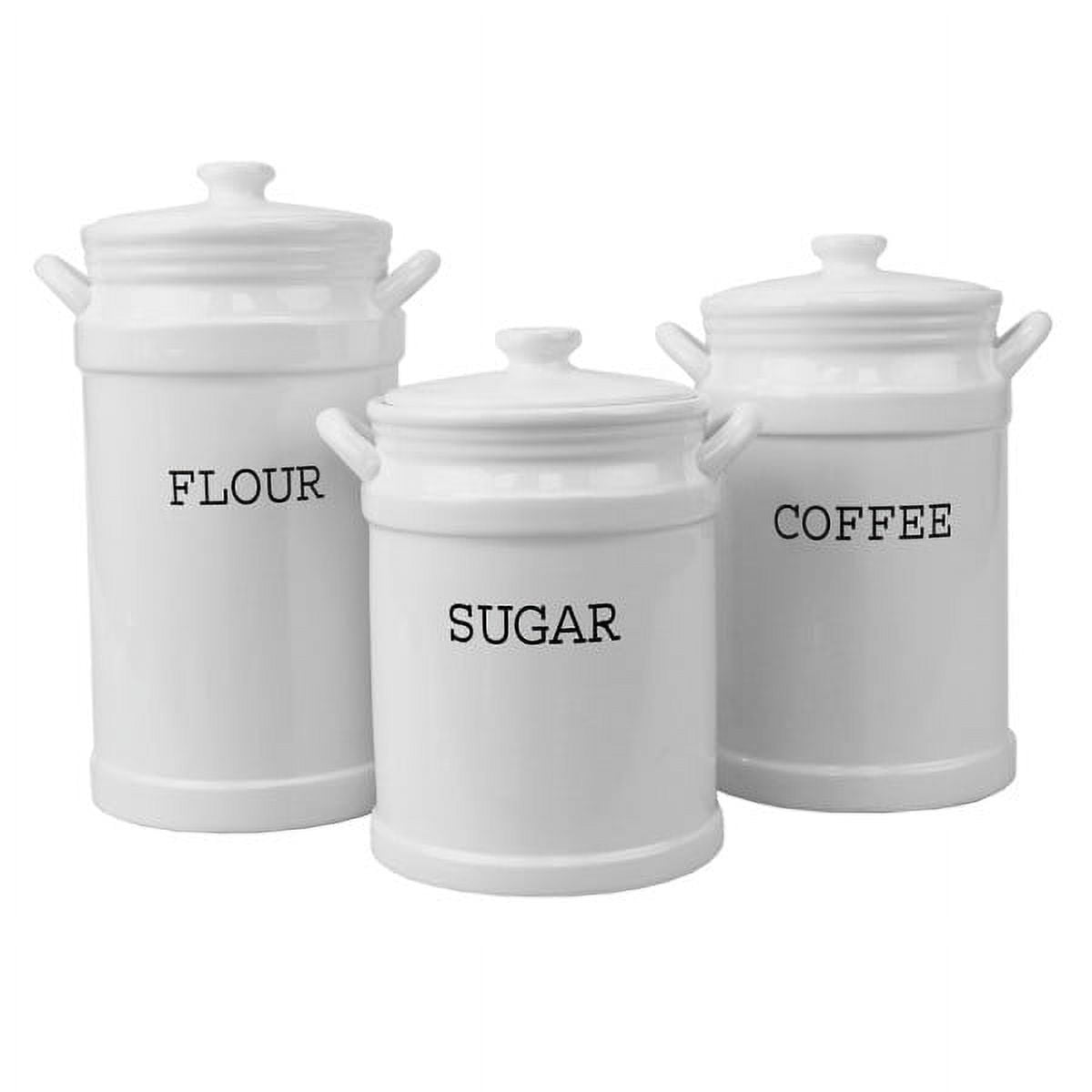 Kitchen Canisters - White Sugar, Flour, Coffee Canisters, Set of 3 - Mocome  Decor