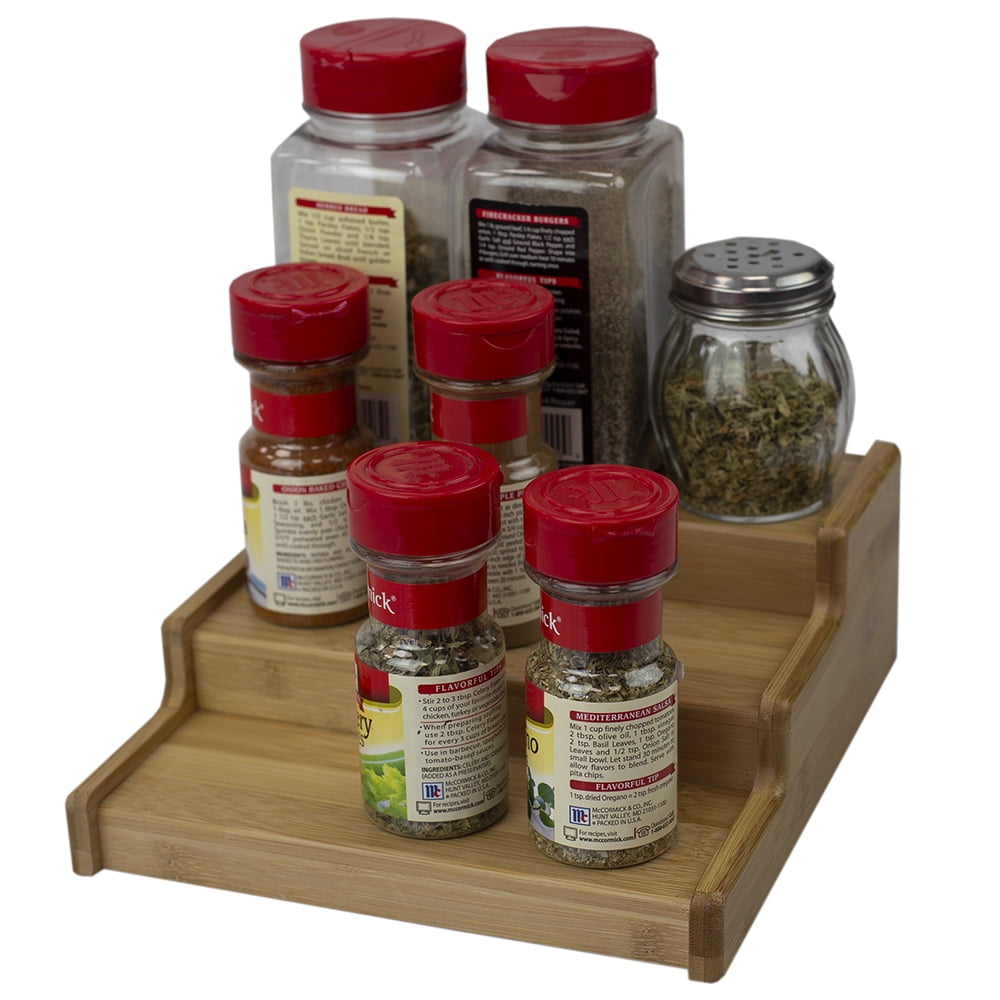 Home Basics Expandable 3 Tier Step Spice Rack Organizer Natural