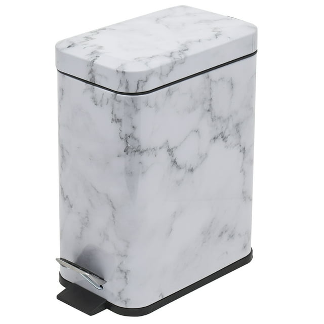 Home Basics Faux Marble 5 Lt Rectangle Step Waste Bin, White