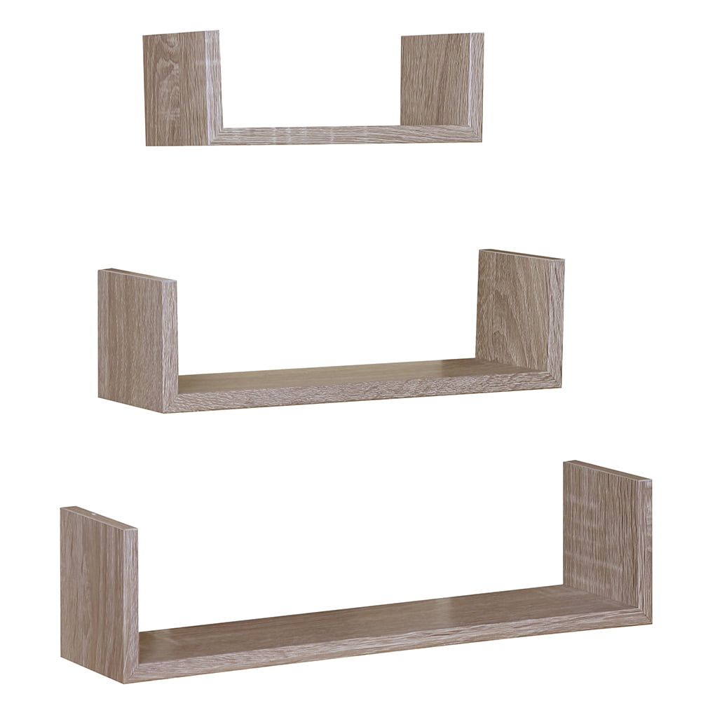 Home Basics Floating Wood Shelf, (Set of 3), Oak