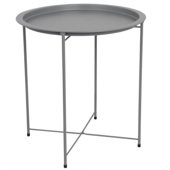 Home Basics Foldable Round Multi-Purpose Side Accent Metal Table, Matte Grey