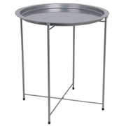 Home Basics Foldable Round Multi-Purpose Side Accent Metal Table, Silver