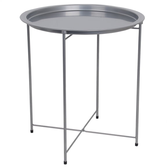 Home Basics Foldable Round Multi-Purpose Side Accent Metal Table, Silver
