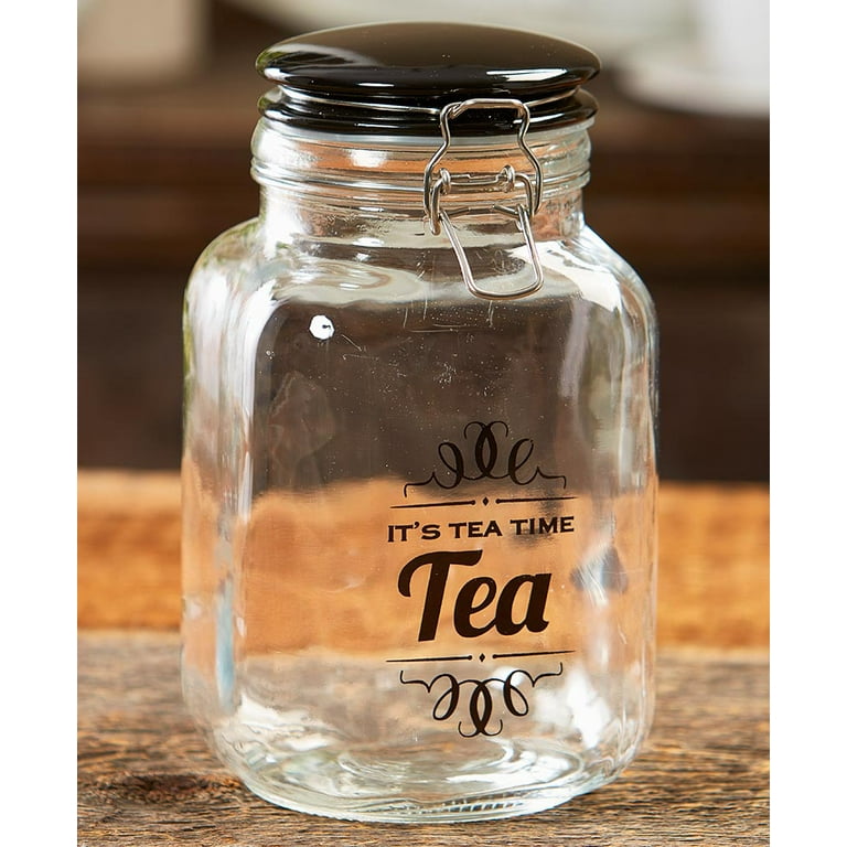 Home Basics Tea Time Glass Jar with Flip Top Lid, Clear, 67.6 oz.