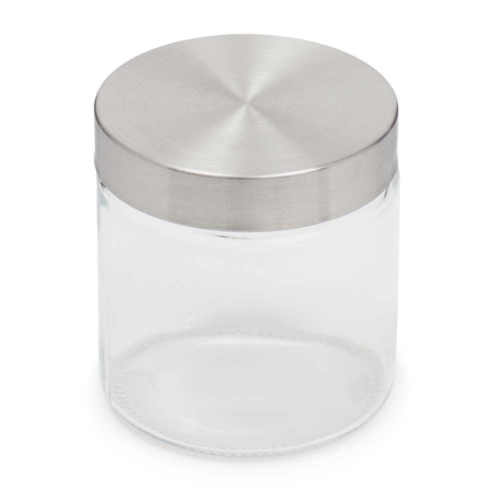 Home Basics Small 25 oz. Round Glass Canister with Air-Tight Stainless  Steel Twist Top Lid, Clear, FOOD PREP