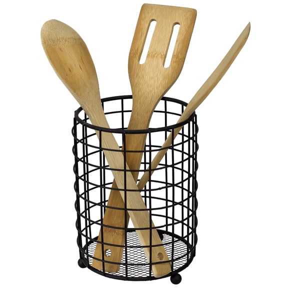 Home Basics Grid Cutlery Holder With Mesh Bottom, Black, 4.9x4.9x6.4 Inches.