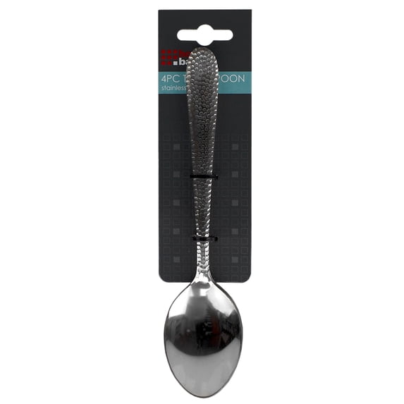 Home Basics Hammered Stainless Steel Dinner Spoons, (Pack of 4), Silver