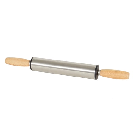 Home Basics Heavy Weight Stainless Steel Rolling Pin with Contour Handles, Natural