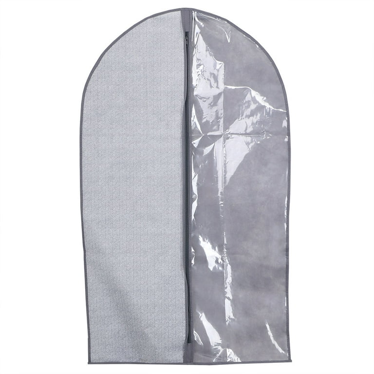 Home Basics Herringbone Non Woven Suit Bag with Clear Plastic Panel Grey