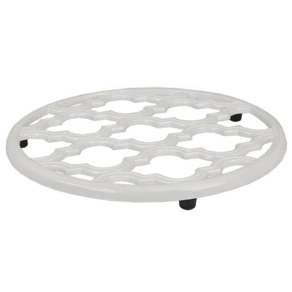 Home Basics Lattice Collection Cast Iron Trivet for Serving Hot Dish, Pot, Pans & Teapot on Kitchen Countertop or Dinning, Table-Heat Resistant (3, White)
