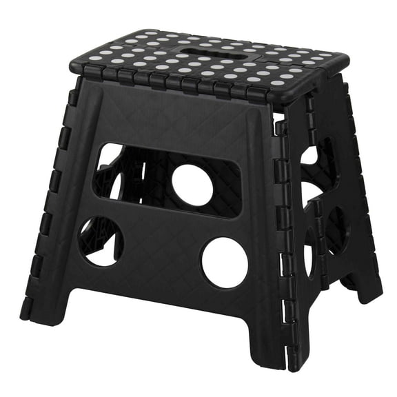 Home Basics Large Foldable Plastic Stool with Non-Slip Dots, Black