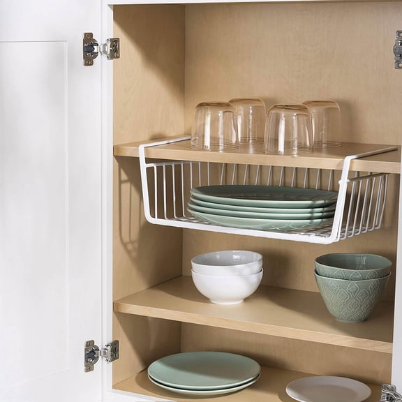 Home Basics Large Vinyl Coated Under The Shelf Hanging Cabinet Basket, White
