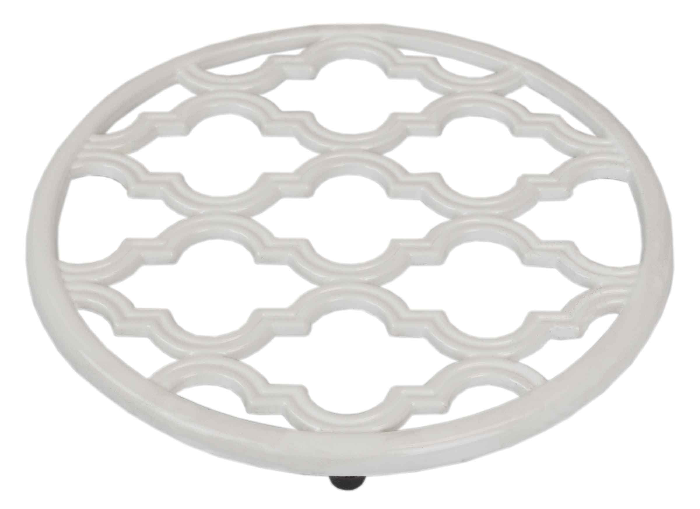 White Round Cast Iron Lattice Trivet