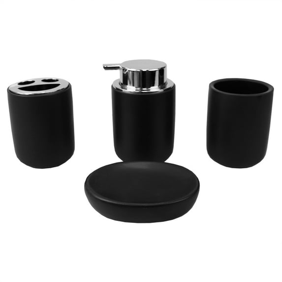 Home Basics Luxem 4 Piece Ceramic Bath Accessory Set, Black