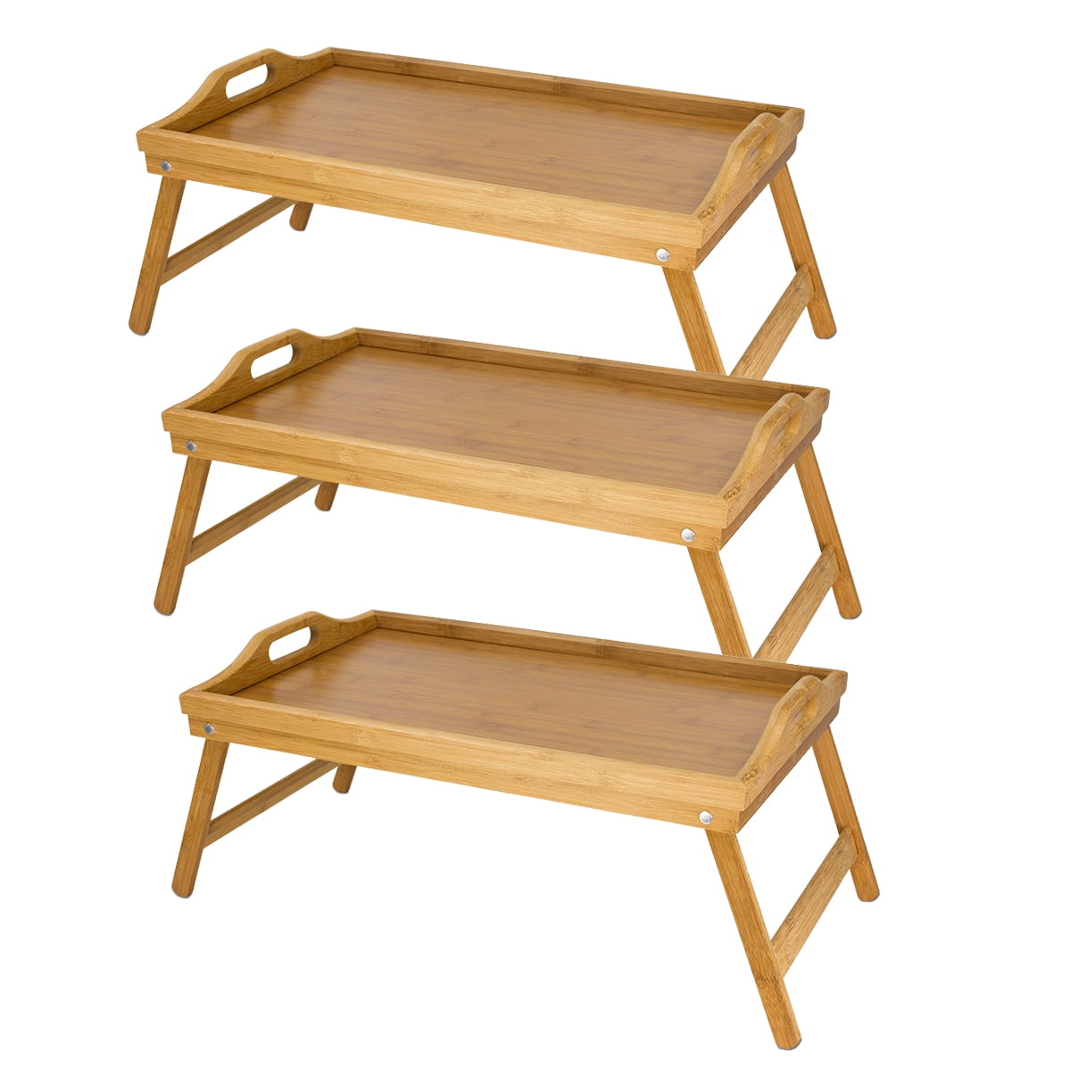 Home Basics Multi-Purpose Folding Bamboo Bed Tray with Cut-out Handles (3 Pack)