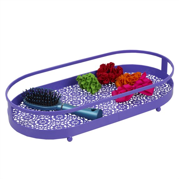 Home Basics Oval Plastic Vanity Tray with Rounded Feet, Purple